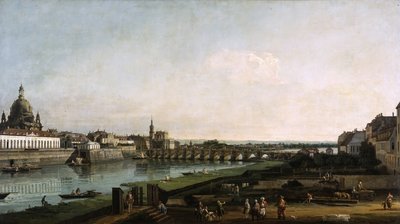 Dresden vanaf de rechteroever van de Elbe, boven de Augustusbrug door Bernardo Bellotto